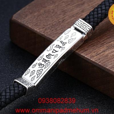 Vòng đeo tay bạc thái thần chú Om Mani Padme Hum và chủng tử Hri